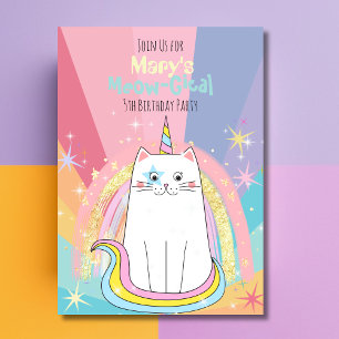 Convite De Aniversário Gical Caticorn Meow