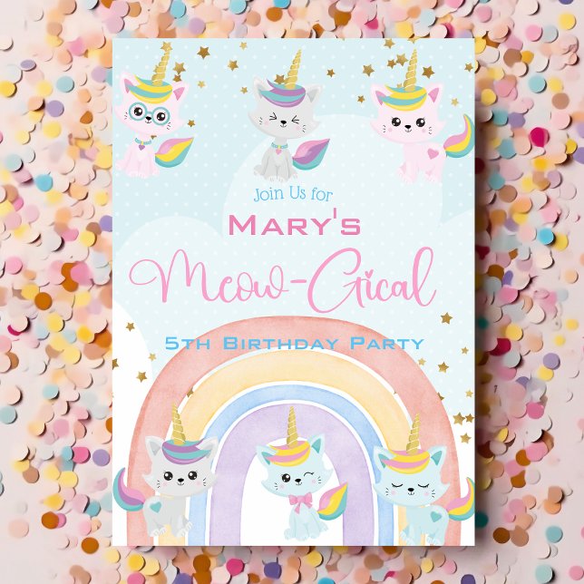 Convite De Aniversário Gical Caticorn Meow (Criador carregado)