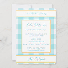 Convite de Aniversário Gingham Azul Personalizado