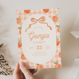 Convite de Aniversário Gingham Peach