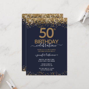 Convite de aniversário Glitter Dourado 50º