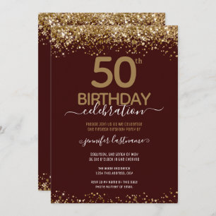 Convite de aniversário Glitter Dourado 50º