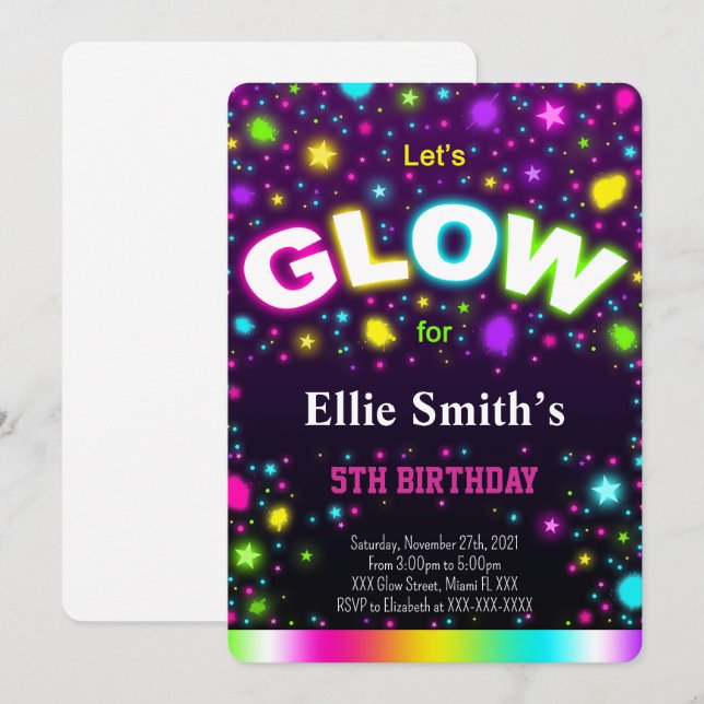 Convite de Aniversário Glow (Frente/Verso)