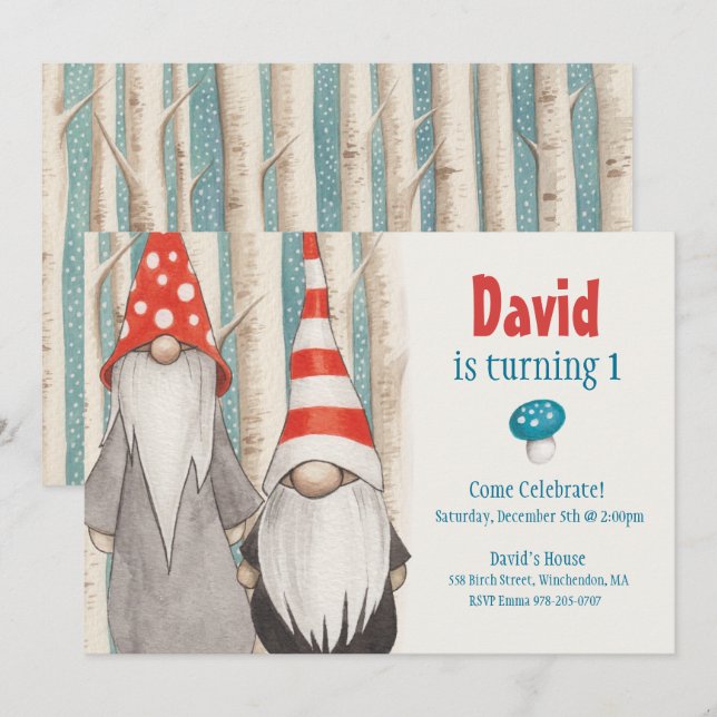 Convite de aniversário Gnomo de inverno (Frente/Verso)