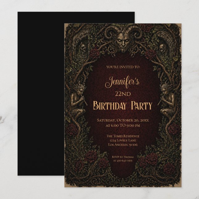Convite de Aniversário Gótico Vintage (Frente/Verso)