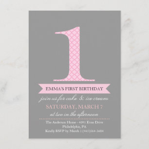Convite de Aniversário Gray & Pink Modern Pattern