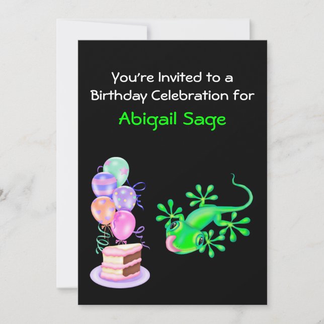 Convite de aniversário Green Lizard (Frente)