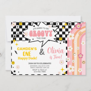 Convite de aniversário GROOVY para irmão e irmã.