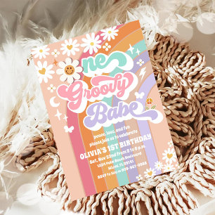 Convite de Aniversário Groovy Pastel 1º Aniversári