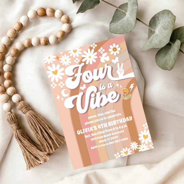 Convite de Aniversário Groovy Retro Daisy (Criador carregado)