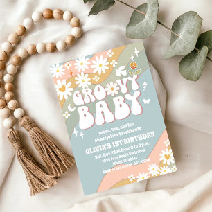 Convite de Aniversário Groovy Retro Daisy