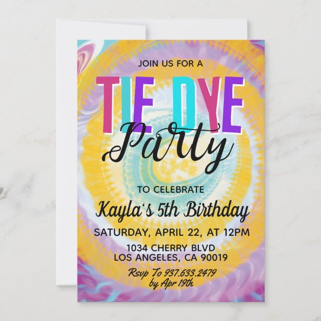 Convite de Aniversário Groovy Retro Tie Dye (Frente)