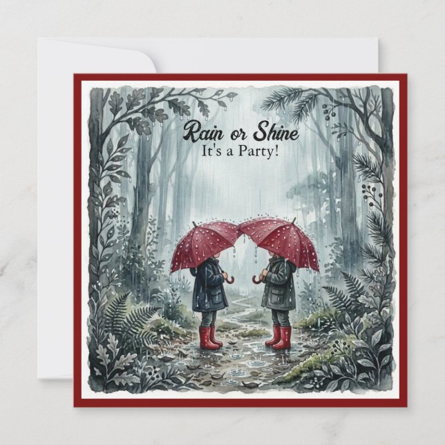 Convite de Aniversário Guarda-Chuva Vermelho Chuva (Frente)
