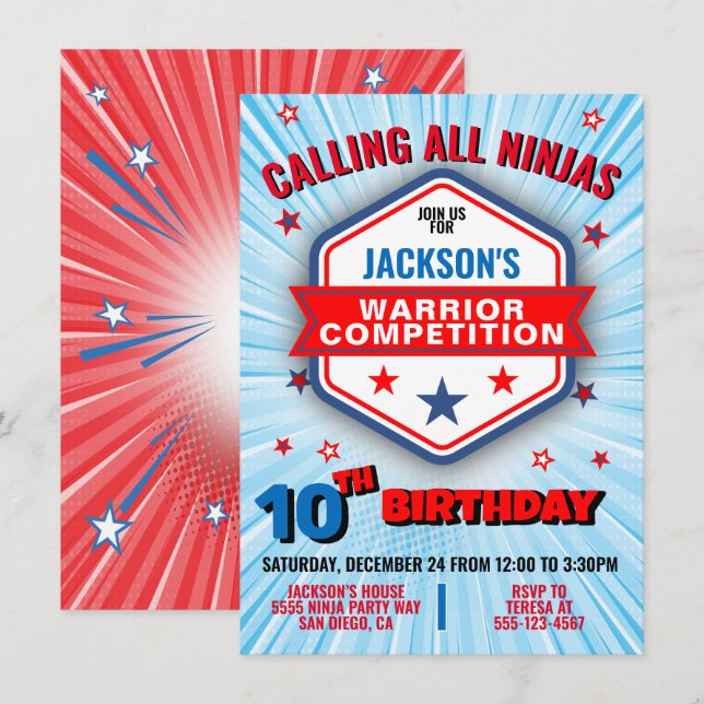 Convite de aniversário guerreiro Ninja (Frente/Verso)