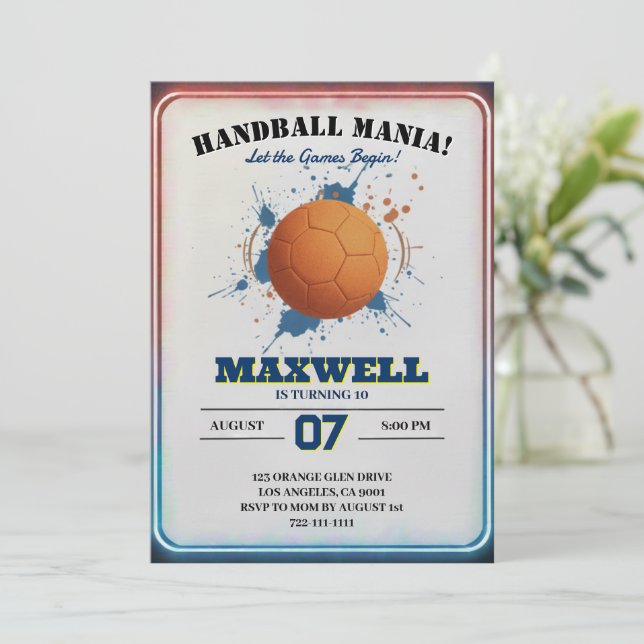 Convite de Aniversário Handball Mania (Em pé/Frente)