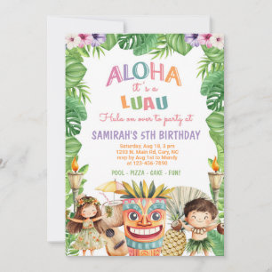 Convite de aniversário havaiano Aloha Luau, hula a