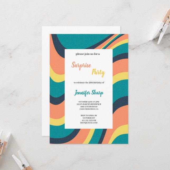 CONVITE DE ANIVERSÁRIO HIPPIE ROSA, AMARELO E AZUL (Frente/Verso In Situ)