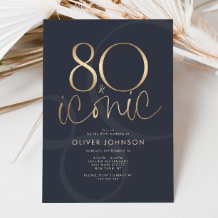 Convite de Aniversário Icônico e Navy Gold 80