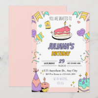 Convite de aniversário Ilustrativo Colorido