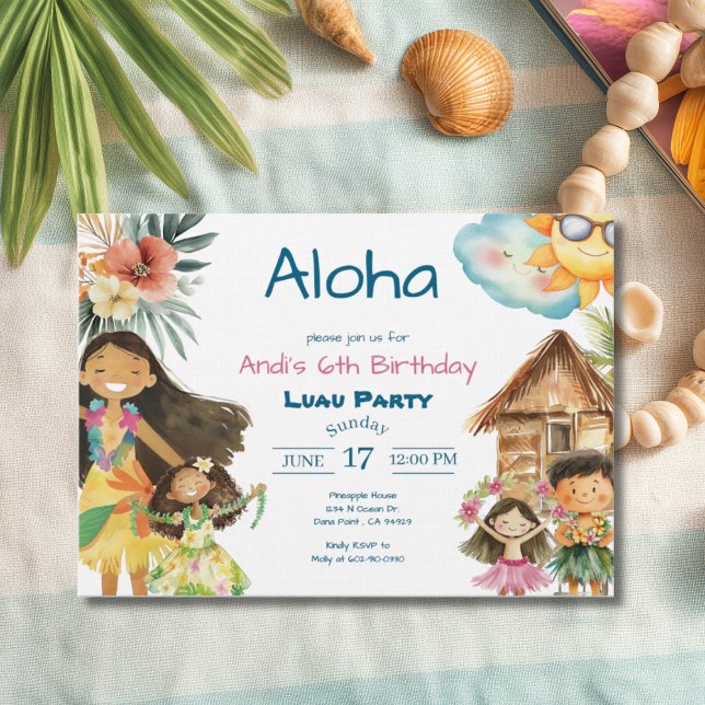 Convite de Aniversário Infantil Aloha Luau (Criador carregado)