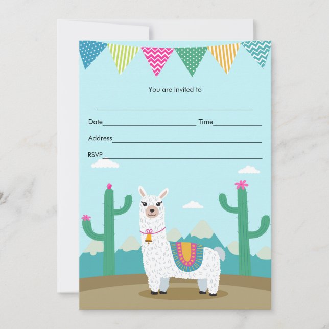 Convite de aniversário infantil Alpaca lhama Preen (Frente)