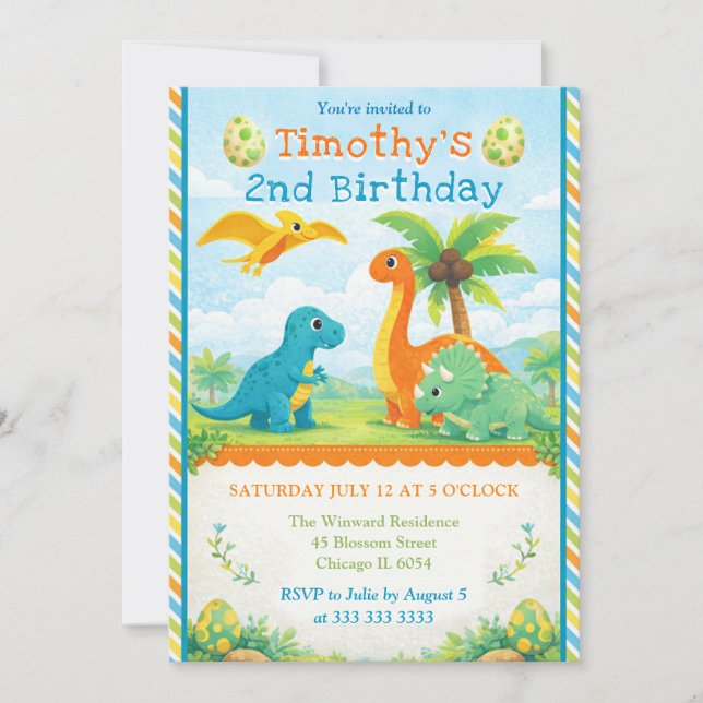 Convite de Aniversário Infantil Amigos Dinossauros (Frente)