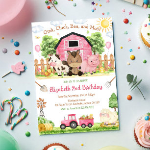 Convite de Aniversário Infantil Animais de Fazenda
