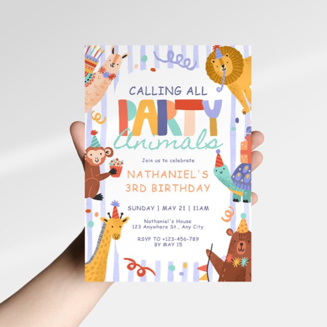 Convite de Aniversário Infantil Animais de Festa (Criador carregado)
