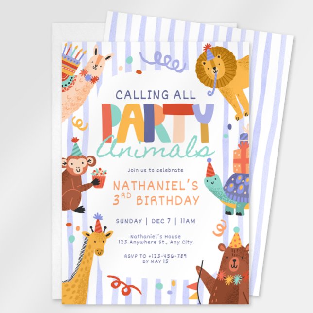 Convite de Aniversário Infantil Animais de Festa (Criador carregado)