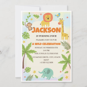 Convite de Aniversário Infantil Animais de Safari 