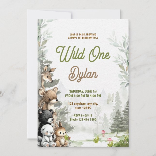 Convite de Aniversário Infantil Animal da Floresta (Frente)