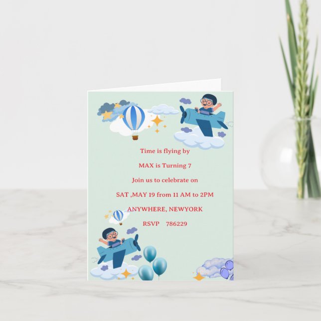 Convite de Aniversário Infantil Aviãozinho Fofo (Frente)