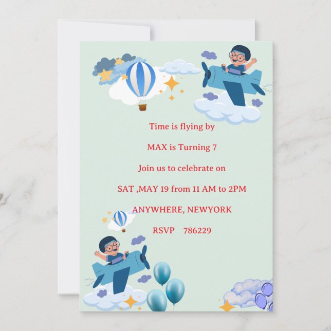 Convite de Aniversário Infantil Aviãozinho Fofo (Frente)