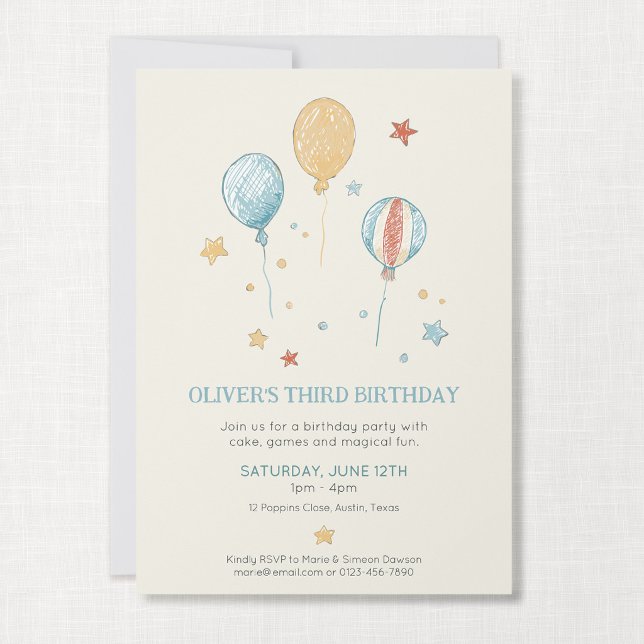 Convite de Aniversário Infantil Balloon Daydream (Balloon Daydream - 5x7" Birthday Invitation)