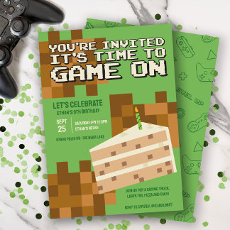 Convite de Aniversário Infantil Bolo do Gamer Pixe