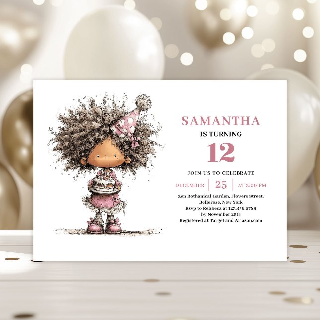 Convite de Aniversário Infantil Capricho Rosa Empo (Whimsy Kids Birthday Invite Dusty Pink Printable Card)