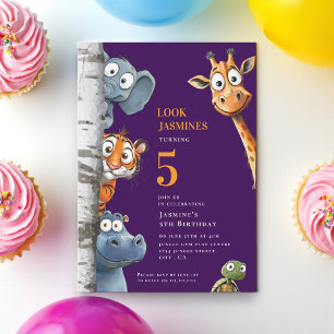 Convite de aniversário infantil com animais do zoo