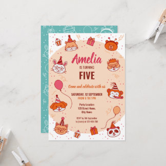 Convite de aniversário infantil com animais felize