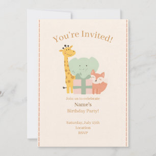 Convite de Aniversário Infantil com Animais Fofos 