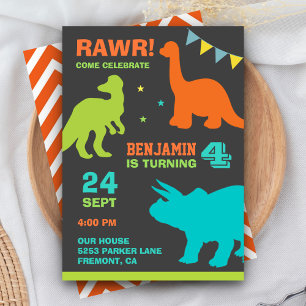 Convite de Aniversário Infantil com Dinossauro Col