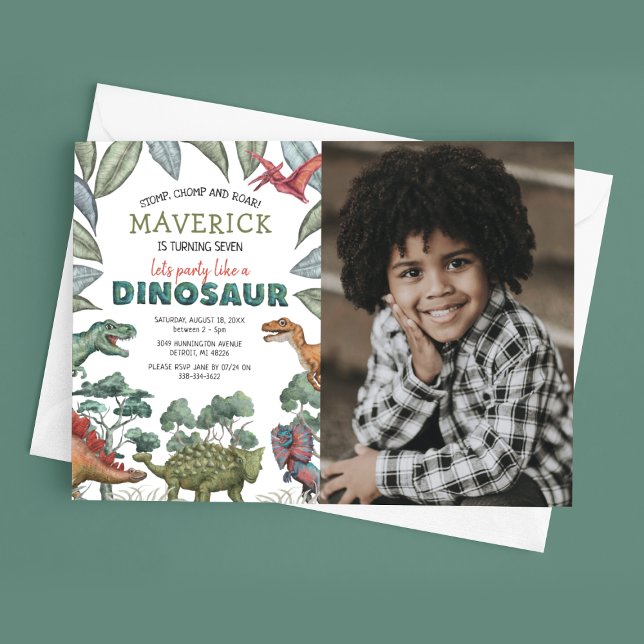 Convite de Aniversário Infantil com Foto de Dinoss (Criador carregado)