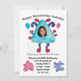 Convite de aniversário infantil com foto do Monstr