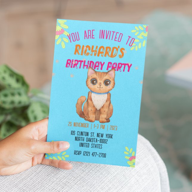 Convite de Aniversário Infantil com Tema de Gatinh (Criador carregado)
