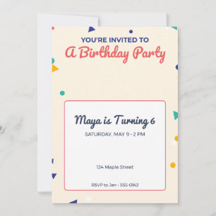Convite de Aniversário Infantil Confetti Kids 5x7