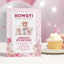Convite de Aniversário Infantil Cowgirl Rosa