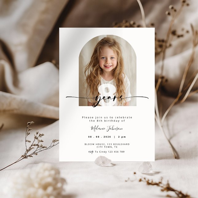 Convite de Aniversário Infantil Creme Foto Moderno (Cream Kids Birthday Invitation)
