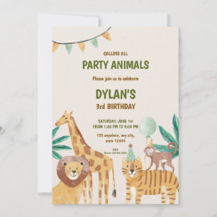 Convite de Aniversário Infantil de Animais da Flor