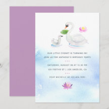 Convite de aniversário infantil de cisne aquarela