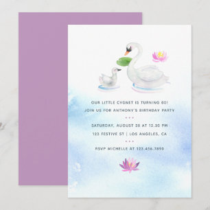 Convite de aniversário infantil de cisne aquarela