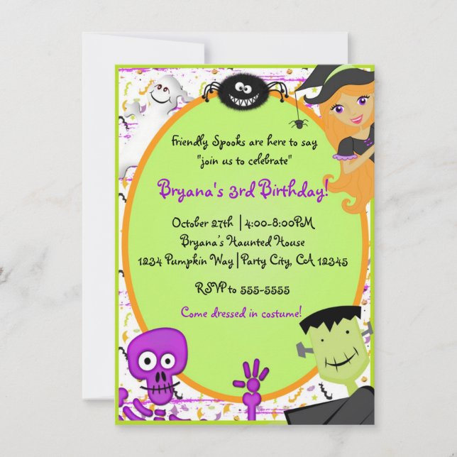 Convite de Aniversário Infantil de Halloween dos F (Frente)
